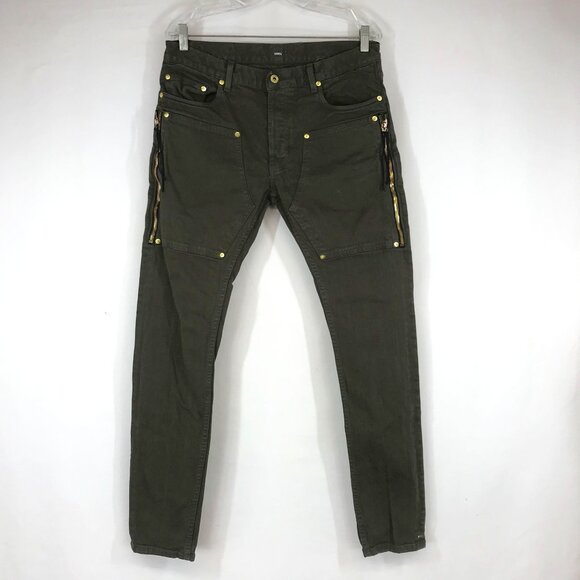 MR. COMPLETELY - MENS 32 - OLIVE DOUBLE PANEL ZIPPERS JEANS Rockstar Goth Grunge